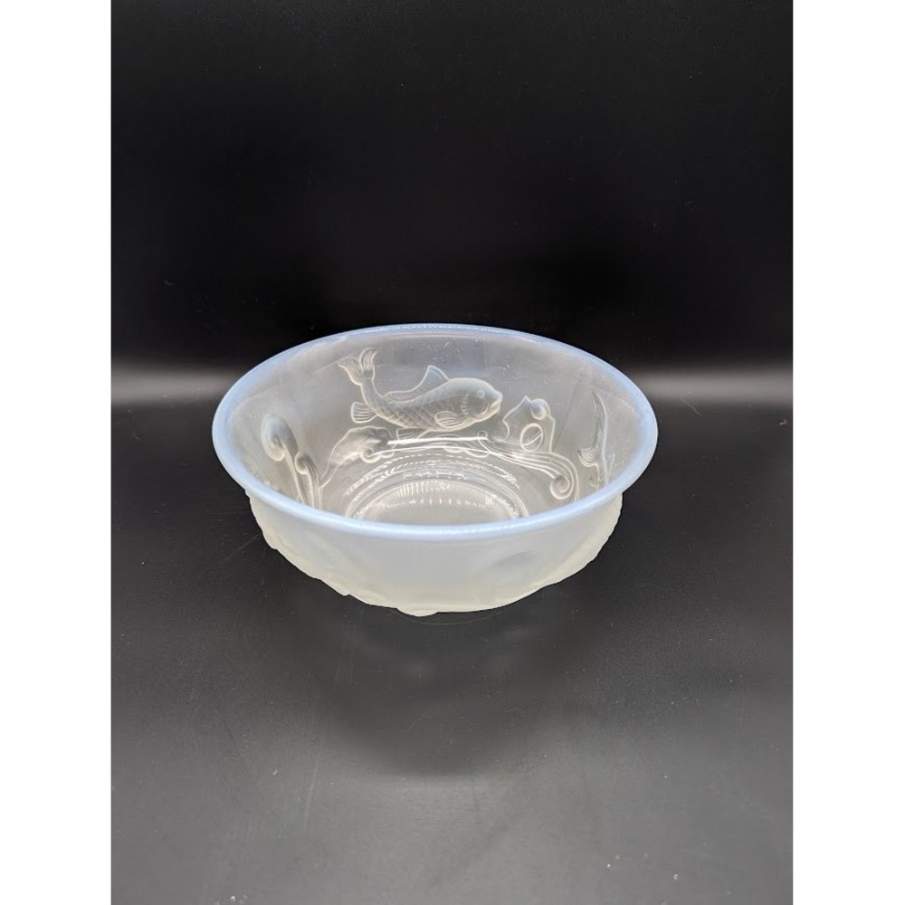 Vintage Fenton Opalescent Frosted Glass Koi Fish Embossed  Atlantis Bowl 1969